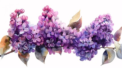 watercolor spray of lilacs, ethereal, on white isolated background
