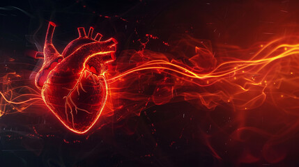 A striking visual of health and vitality through a red heart and pulse line on a black background brought to life by a 3D animator - obrazy, fototapety, plakaty