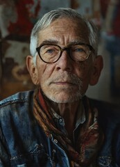 Obraz premium Portrait of an old man with glasses in a photo studio.
