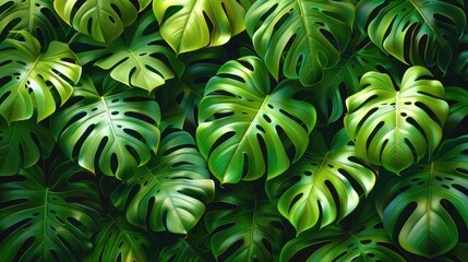 Background luxury leaf pattern texture. Summer nature monstera fabric leaves - obrazy, fototapety, plakaty