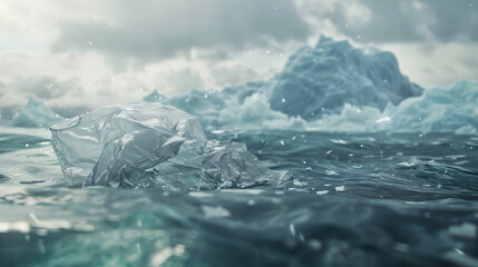 Construct a 3D animation featuring a plastic bag as an unexpected element in a stunning sea backdrop - obrazy, fototapety, plakaty