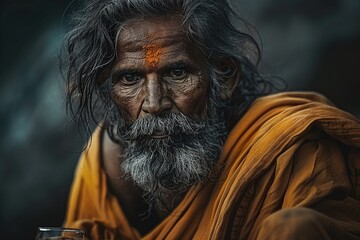 old man from india with beard looking at camera - obrazy, fototapety, plakaty