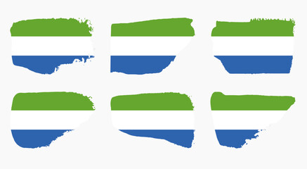 Sierra Leone flag set with palette knife paint brush strokes grunge texture design. Grunge brush stroke effect