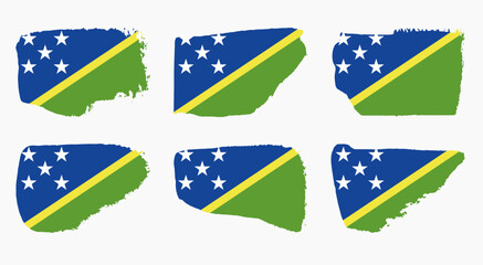 Solomon Islands flag set with palette knife paint brush strokes grunge texture design. Grunge brush stroke effect