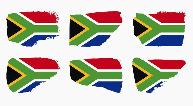 South Africa flag set with palette knife paint brush strokes grunge texture design. Grunge brush stroke effect