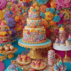 Fototapeta na wymiar colorful cupcakes in a shop