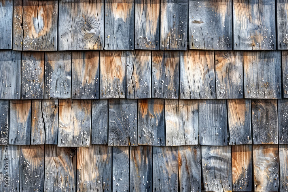 Poster rustic aged wooden shingle siding texture for architectural backgrounds and patterns