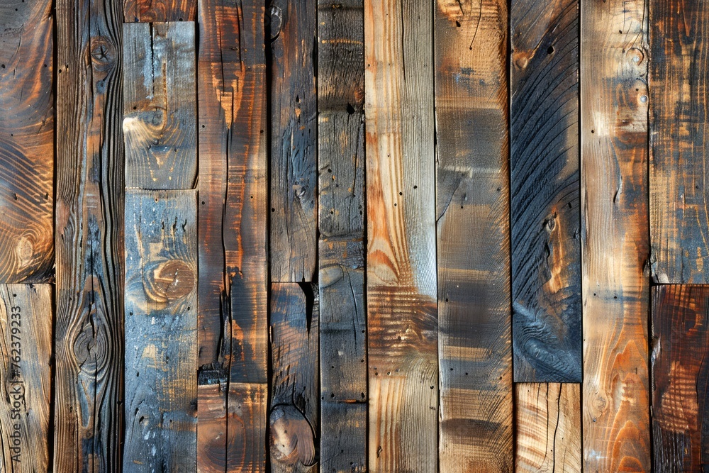 Poster rustic reclaimed wooden planks background with varied textures and patterns
