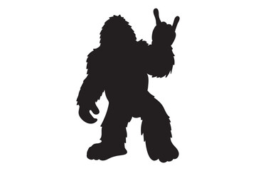 Bigfoot, Yeti, Silhouette, Bigfoot Love Sign, Bigfoot Peace Sign, Bigfoot Rock Sign, Wild Monster, Sasquatch, Bigfoot with middle finger, Stencil - obrazy, fototapety, plakaty