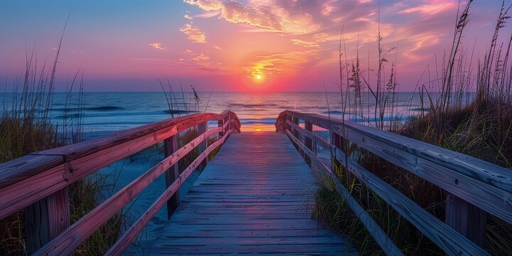 Boardwalk Leading to Beach at Sunset