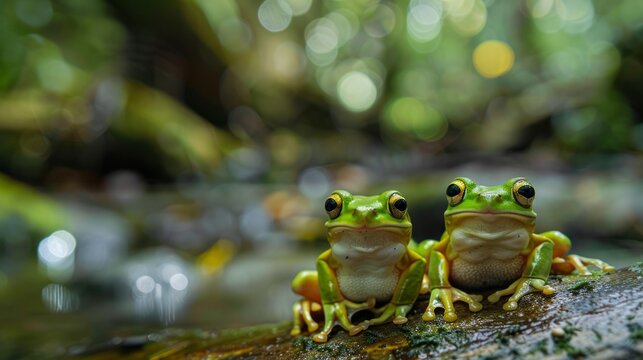 macro photography hyper realistic two white-lipped tree frog
