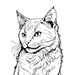 Black and white cat illustration with minimal lines.
