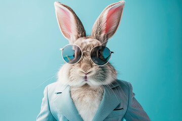 Easter bunny dressed in a suit and wearing sunglasses.