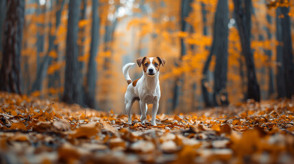 Fox terrier in the forest. - obrazy, fototapety, plakaty