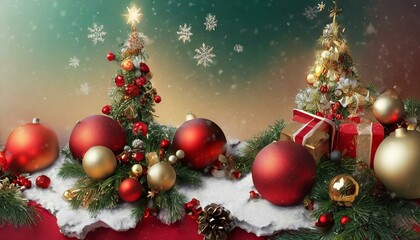 Christmas tree and decorations 3D background