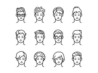 いろいろな髪型の男性のベクターイラストセット