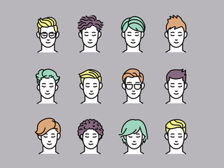 いろいろな髪型の男性のベクターイラストセット