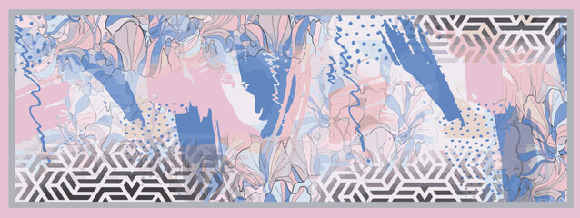 rectangular scarf design with abstract seamless patterns and beautiful colors