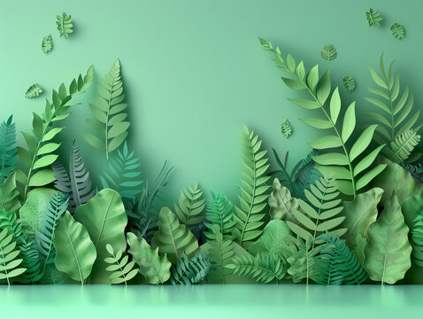 Forest image with paper-cut style. Green color as the base with leaves arranged in layers.