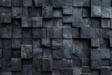 Black antarcite, dark stone, concrete, cement texture with square cubes. generative ai - obrazy, fototapety, plakaty