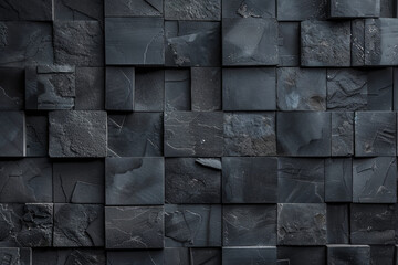 Black antarcite, dark stone, concrete, cement texture with square cubes. generative ai - obrazy, fototapety, plakaty