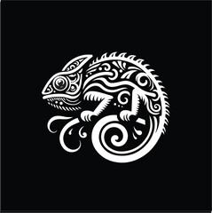  Chameleon black and white vector design