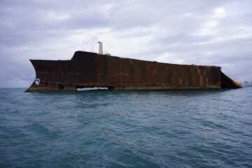 Old shipwreck 37 years old on the Atlantic coast near Fortaleza, originally built at a Spanish...