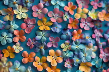 Colorful beautiful flowers isolated on blue background, abstract flowers wallpaper concept Design,...