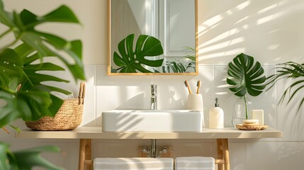 Scandinavian-Inspired Bathroom Vanity A Serene Oasis of Purity and Elegance - obrazy, fototapety, plakaty
