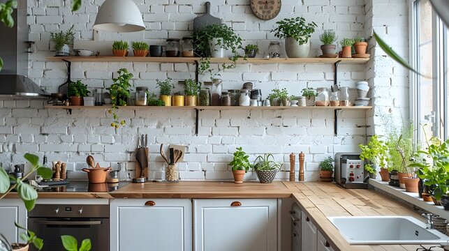 Scandinavian Kitchen Transformed into a Thriving Indoor Herb Garden
