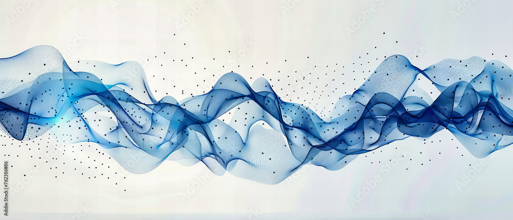 Poster abstract wave and particle design, dynamic and flowing digital illustration, blue toned technology c
