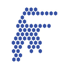 Map of the Sulawesi the island in Indonesia. Blue honeycomb pattern. Abstract illustration of simple icon in flat style. Graphic design template elements. pixelation map