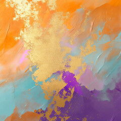 Abstract art with gold on orange and blue