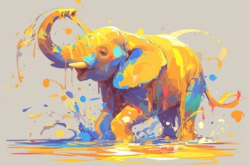 elephant, colorful paint splash background