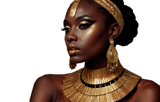 Beautiful african american woman with golden make-up and jewelry