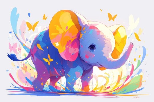 colorful elephant with paint splash background