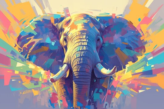 elephant, colorful paint splash background 