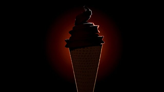 3d animation of chocolate ice cream on the black background