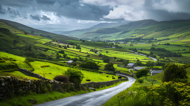 Rolling Green Hills under a Radiant Sky: A Classic Image of Irish Countryside