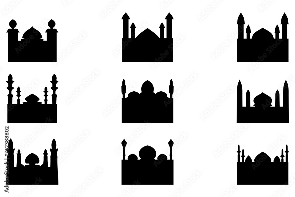 Wall mural simple mosque building icon set