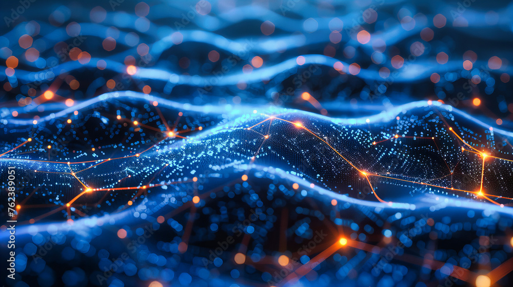 Aufkleber futuristic network mesh, digital and abstract blue background, technology and science concept