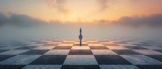A minimalist chessboard expanding into the horizon, symbolizing strategy and decision-making topics