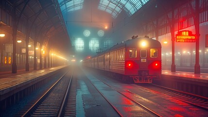 Railcar carrying passengers at the station