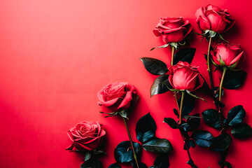 Roses rouges contre un mur rose