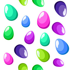 Seamless vector pattern with colorful eggs on white background. Easter flat design for textile