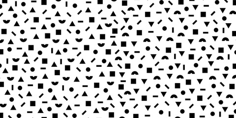 Fototapeta na wymiar Hipster pattern with black and white geometric forms. Retro 80s-90s pattern background. Vector EPS 10