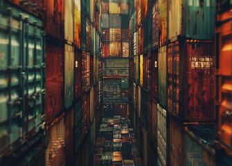 The photo captures the symmetry and the myriad of colors in a close-up view of stacked shipping containers, emphasizing logistics and trade