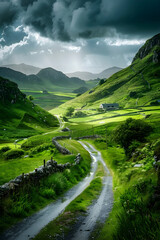 Rolling Green Hills under a Radiant Sky: A Classic Image of Irish Countryside