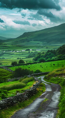 Rolling Green Hills under a Radiant Sky: A Classic Image of Irish Countryside