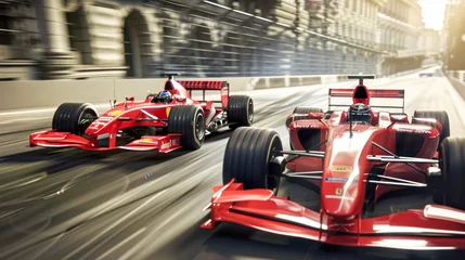  F1 race car speeding on track at day light. super car on asphalt road, background banner or wallpaper. motion blur. Formula 1 bolid on racing track, F1 grand prix race © Dina Photo Stories